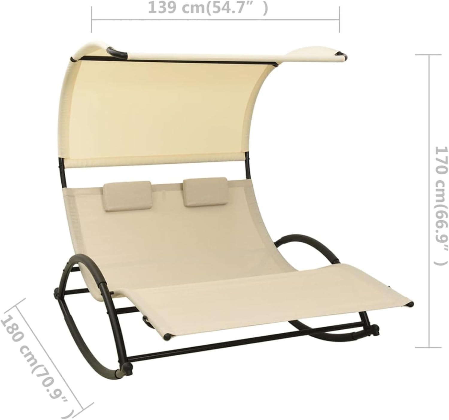 Double Rocking Sun Lounger Daybed with Canopy Cream