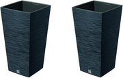 Set of 2 Tall Square Planters Anthracite Modern Indoor Outdoor Pots