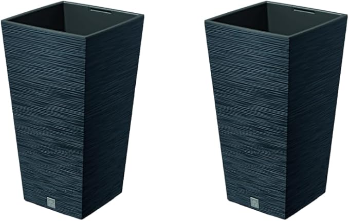 Set of 2 Tall Square Planters Anthracite Modern Indoor Outdoor Pots