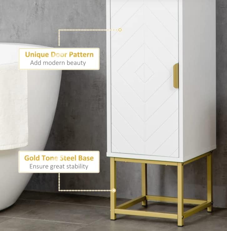 Tall Bathroom Storage Cabinet White Gold Slim Shelf Unit