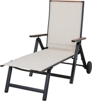 Sun Lounger with Wheels Beige Folding Reclining Chair