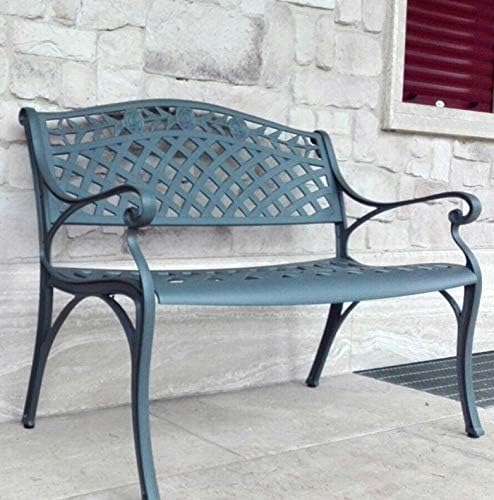 Cast Aluminium Garden Bench Outdoor Patio Seat w/Cushion Slate Grey