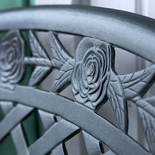 Cast Aluminium Garden Bench Outdoor Patio Seat w/Cushion Slate Grey
