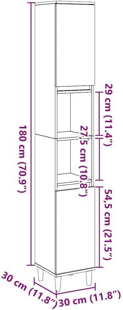 Tall Bathroom Cabinet 6 Compartment 2 Door Grey Unit
