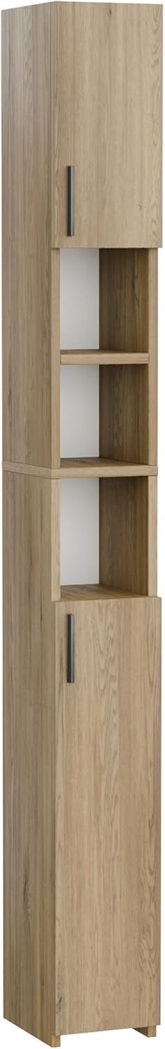 Slim Tall Bathroom Cabinet Oak 2 Door Shelf Unit