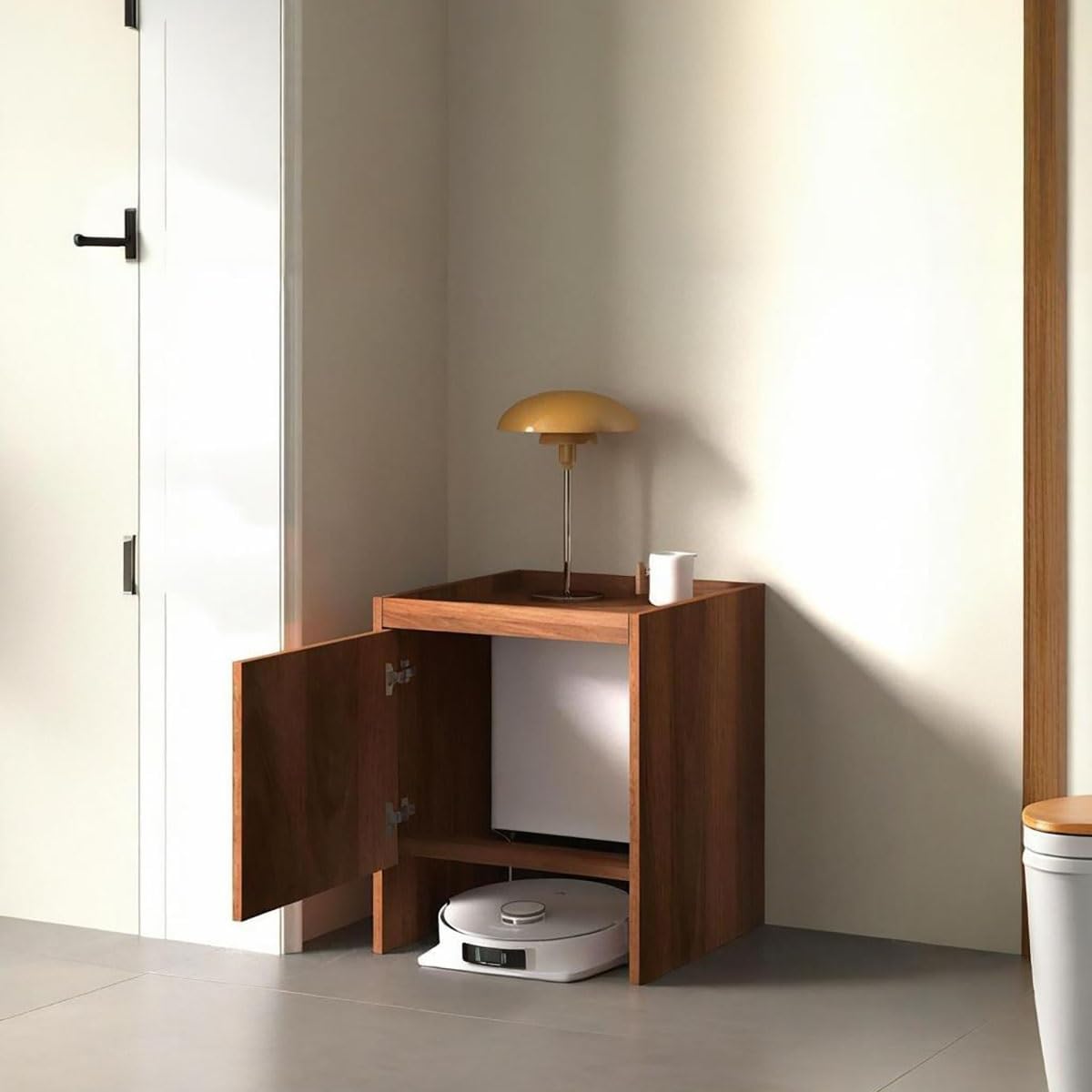 Robot Vacuum Storage Cabinet Hidden Organizer Side Table Drawer