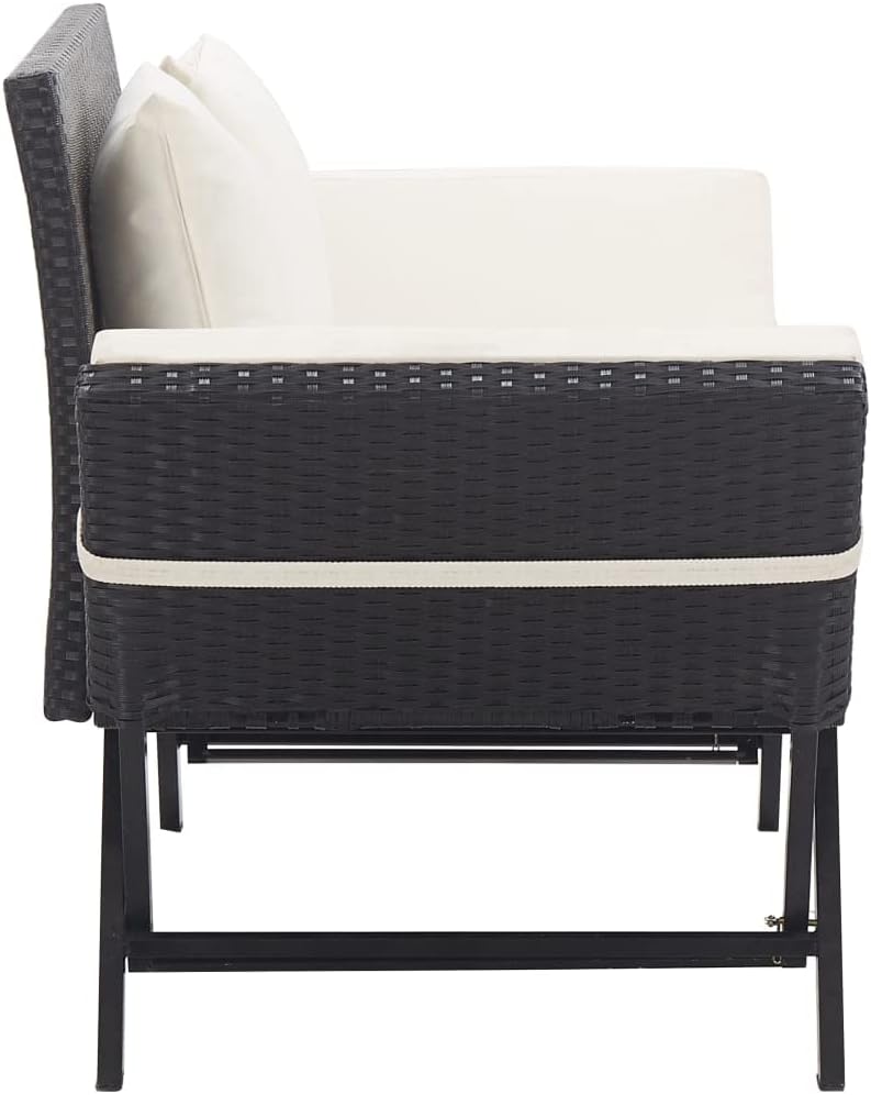 Rattan Garden Bench Day Bed Convertible Patio Lounge w/Cushions