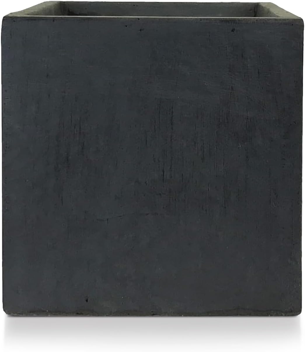30cm Dark Grey Square Planter Stone Effect Garden Pot Drainage