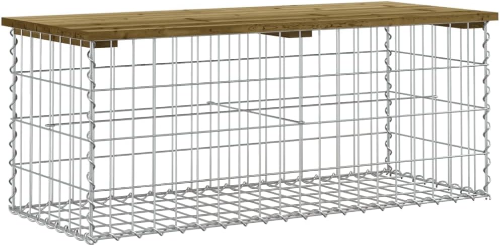 Gabion Garden Bench Pine Wood Outdoor Patio Seat 103cm