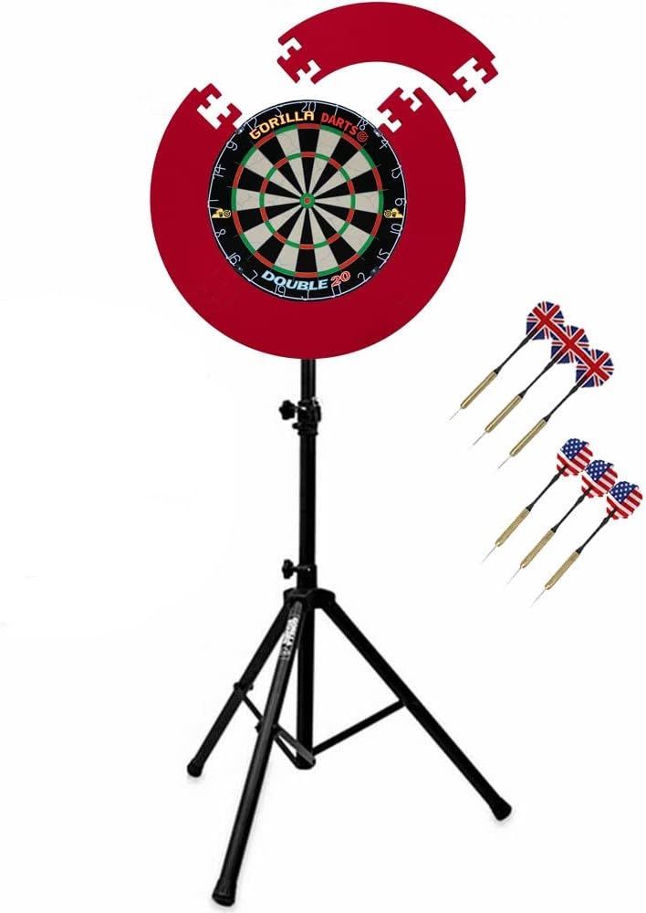 Dartboard Stand Set Sisal Board Puzzle Surround Adjustable 6 Darts