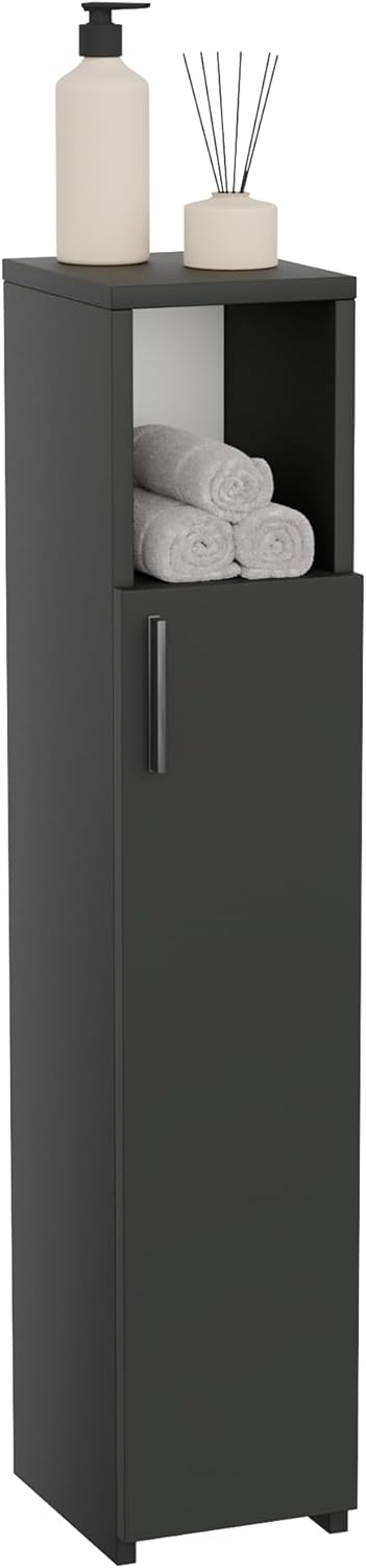 Slim Tall Bathroom Storage Cabinet Freestanding Black Organizer