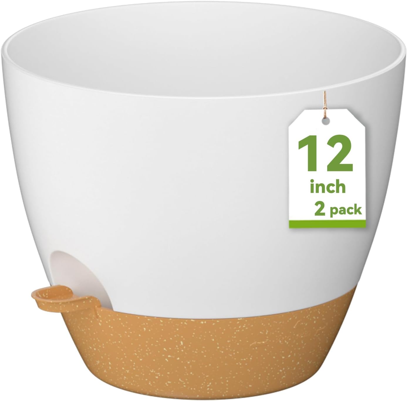 30cm Self Watering Plant Pots Set 2 White Planters Water Inlet