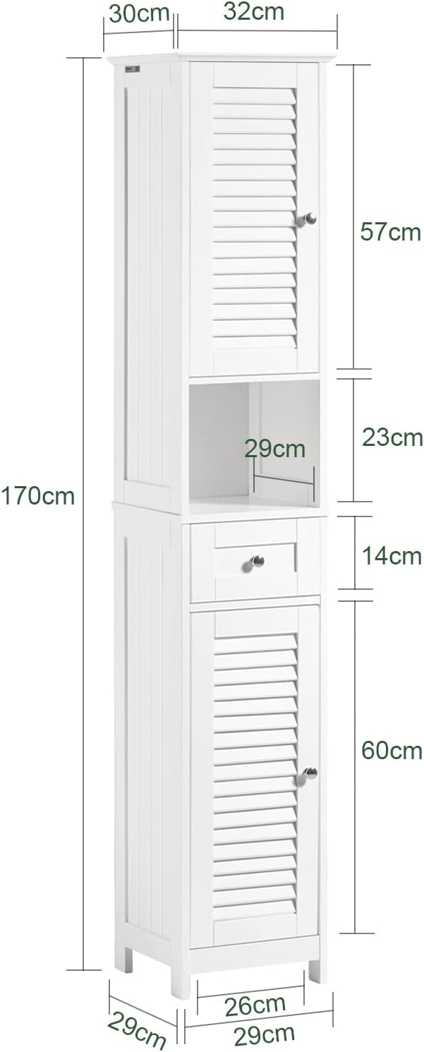 Slim Tall Bathroom Cabinet White Louver Door Storage Cupboard