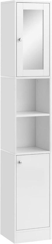 Tall Bathroom Storage Cabinet with Mirror Adjustable Shelves White