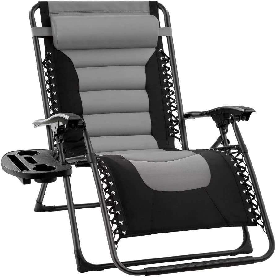 Extra Wide Zero Gravity Recliner Chair Folding Sun Lounger Grey