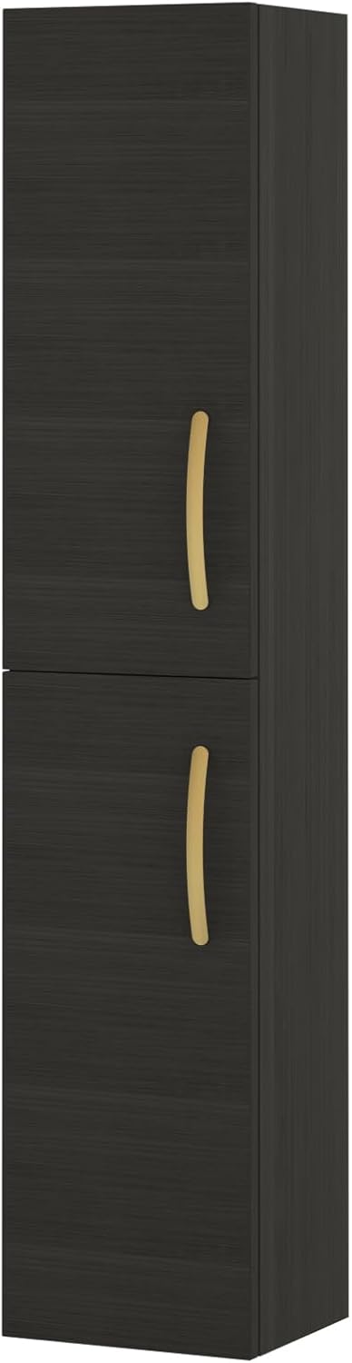 Matte Black Wall Hung Tall Bathroom Cabinet Gold Handle