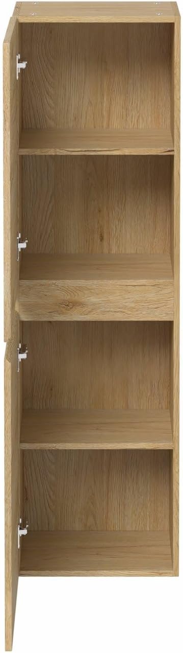 Oak Wall Mounted Tall Bathroom Cabinet Soft Close 2 Door Storage Unit