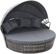 Round Rattan Daybed Set with Canopy Mixed Grey