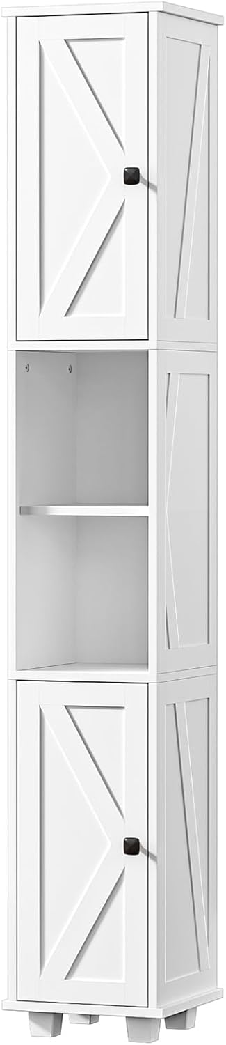 Slim Tall Storage Cabinet 6 Shelf 2 Door Unit White