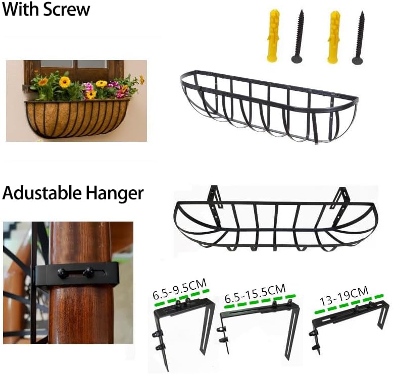 4 Pack 61cm Metal Rail Planters Window Box Coco Liner Set