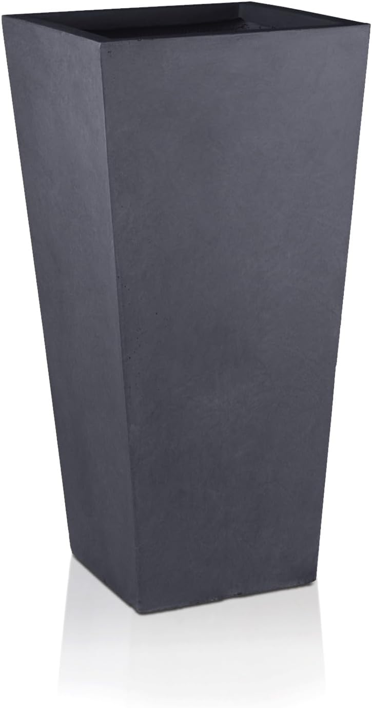 65cm Tall Planter Dark Grey Stone Effect Square Outdoor Pot
