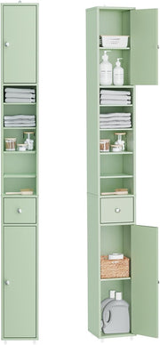 Slim Tall Bathroom Cabinet Light Green Drawer 180cm