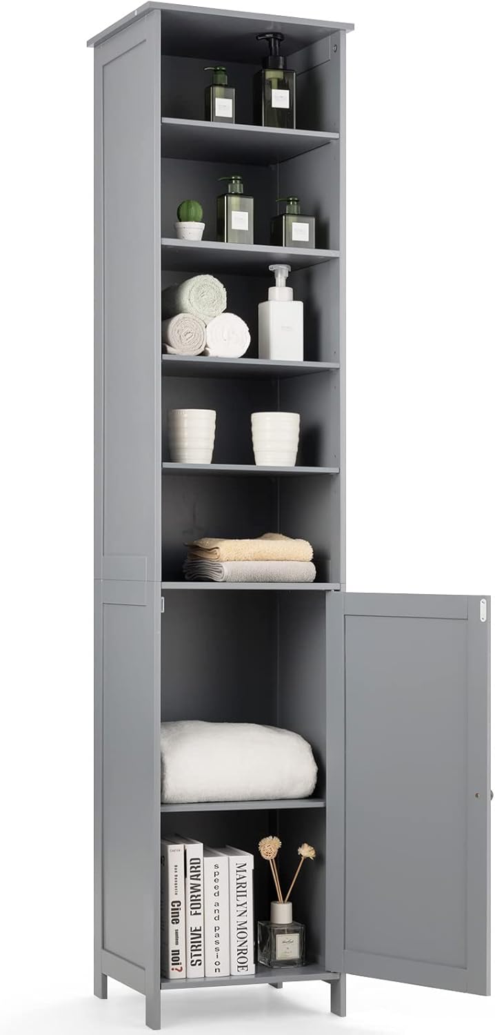 Tall Bathroom Storage Cabinet Shelf Cupboard Grey