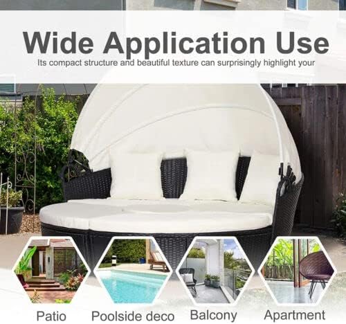 5 Piece Round Rattan Daybed Set with Canopy Beige