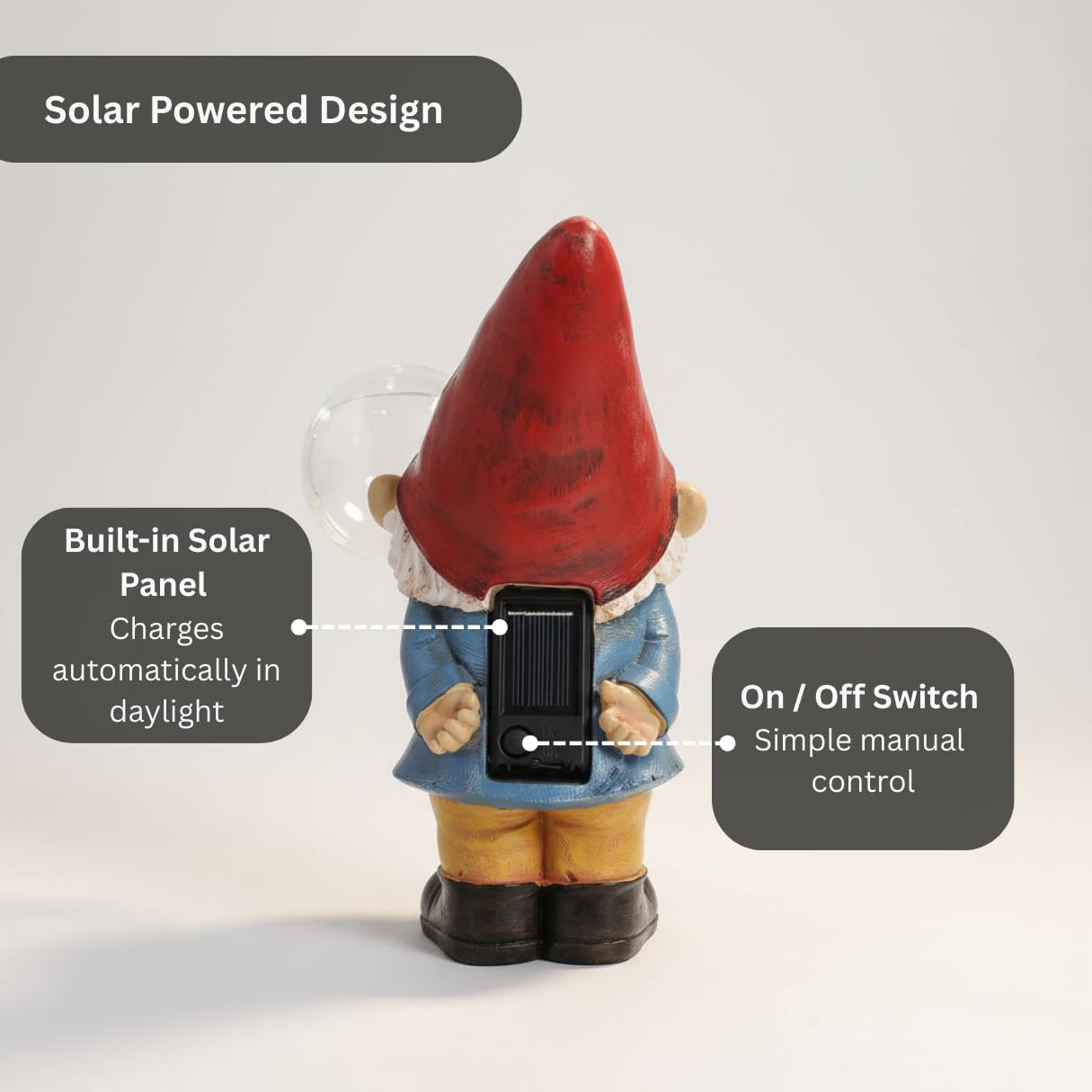 Solar Garden Gnome Light Bubble Blowing Resin Outdoor Decor