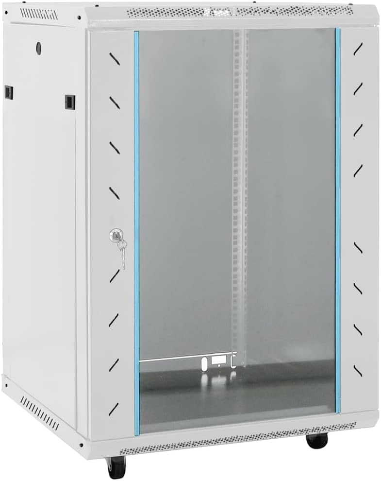15U Grey Network Cabinet 19 Inch Lockable Glass Door