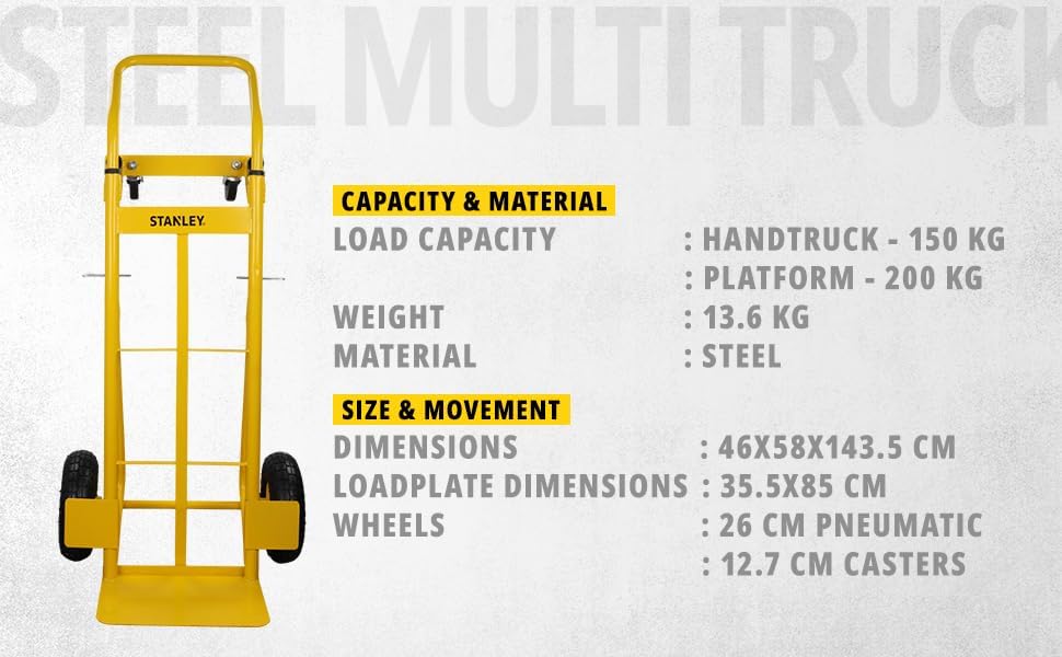 2 In 1 Steel Hand Truck Platform Trolley 200KG Yellow