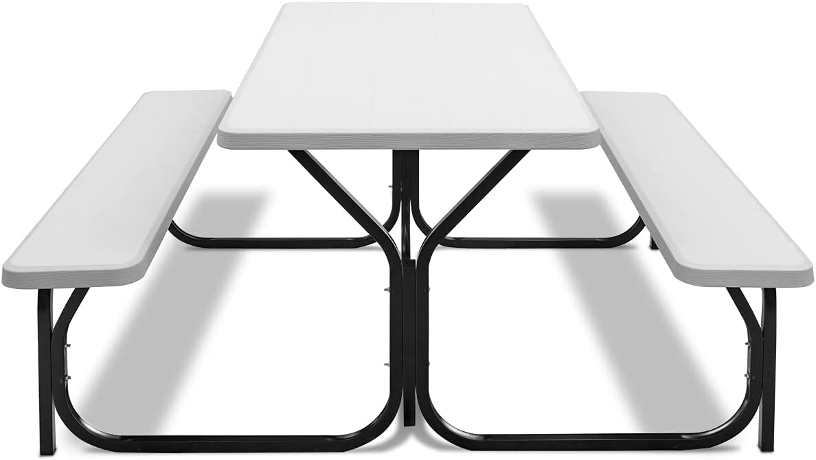 Outdoor Picnic Table Bench Set HDPE Garden Dining White