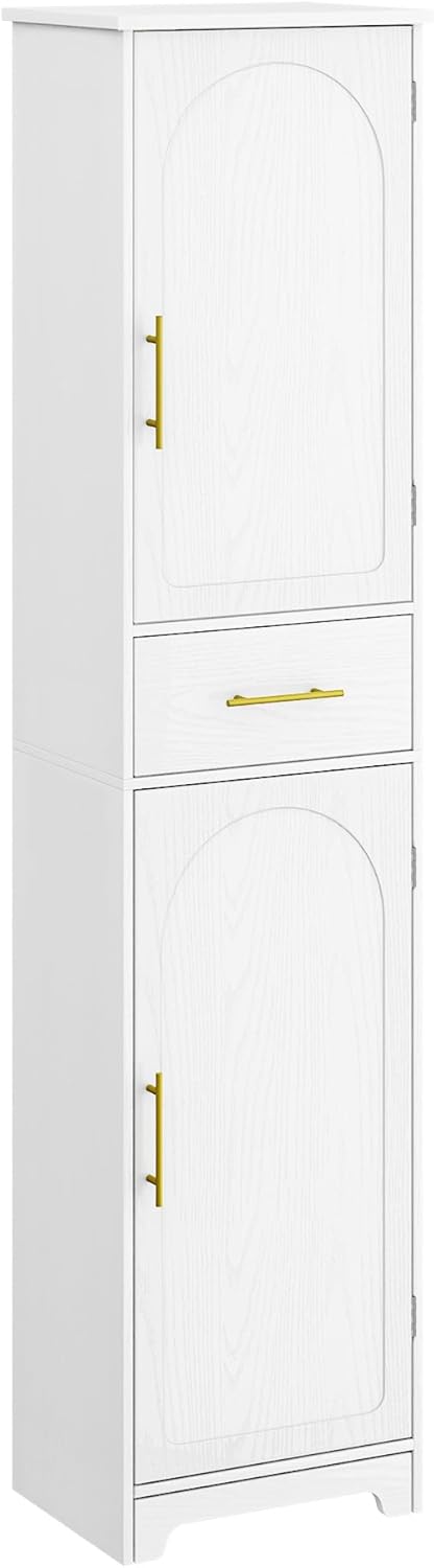Tall Slim Storage Cabinet White Drawer Doors Shelf Unit