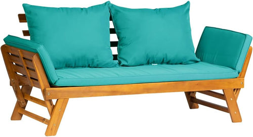 Convertible Acacia Wood Patio Sofa Bed Daybed Outdoor Loveseat