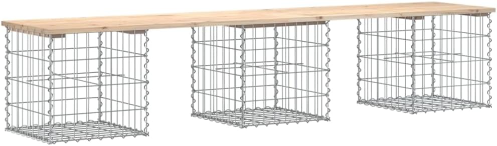 Gabion Garden Bench 203cm Pine Wood Patio Rock Base Seat