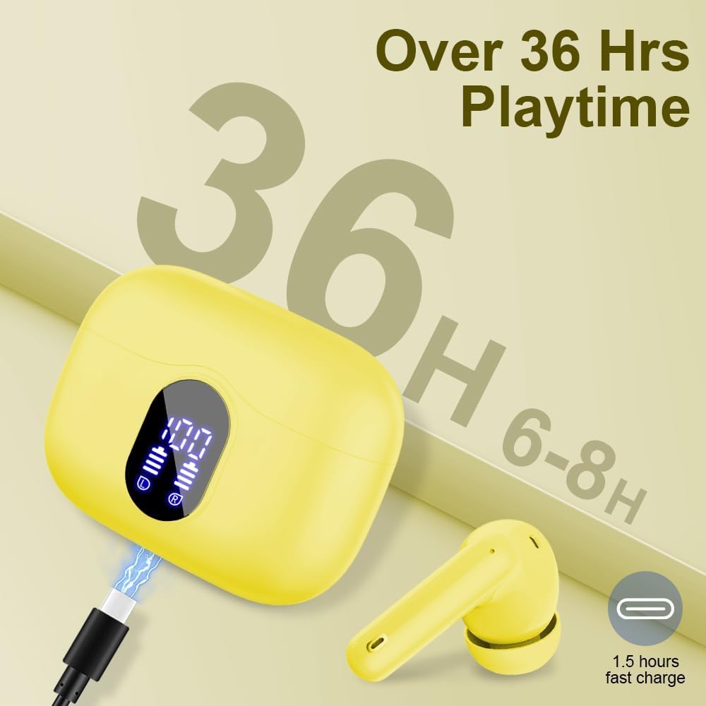 Mini Bluetooth 5.4 Wireless Earbuds ENC Mic 36H LED Case