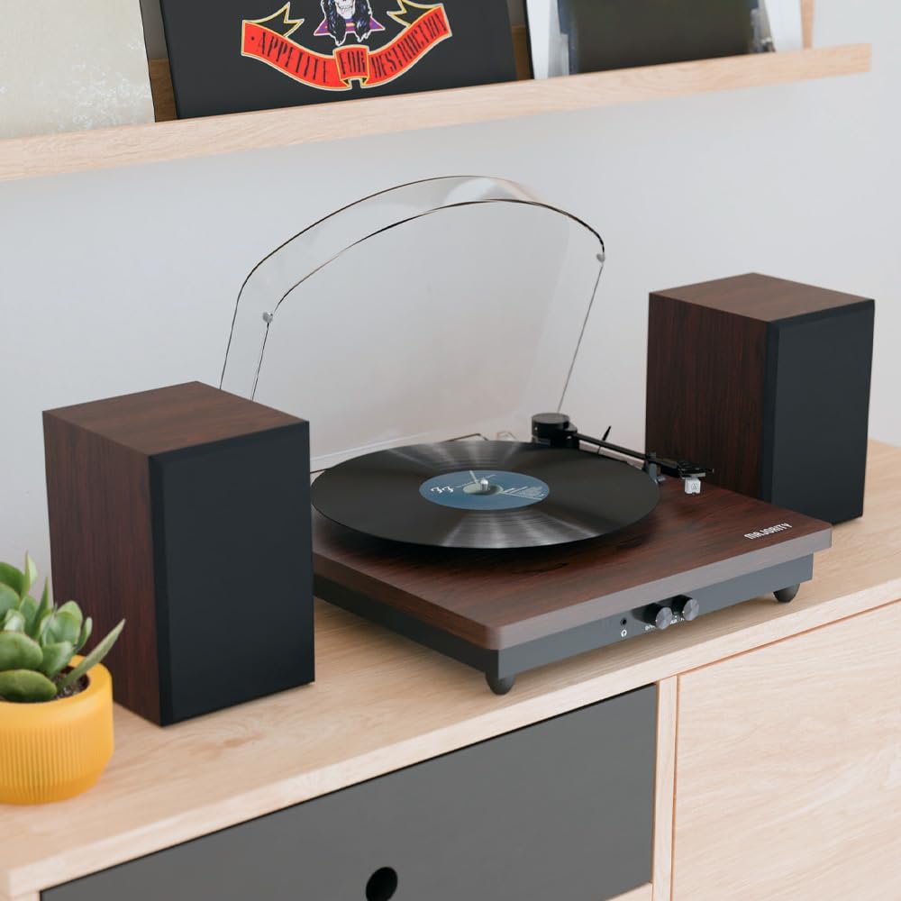 Bluetooth Vinyl Record Player Turntable with External Speakers USB Recording
