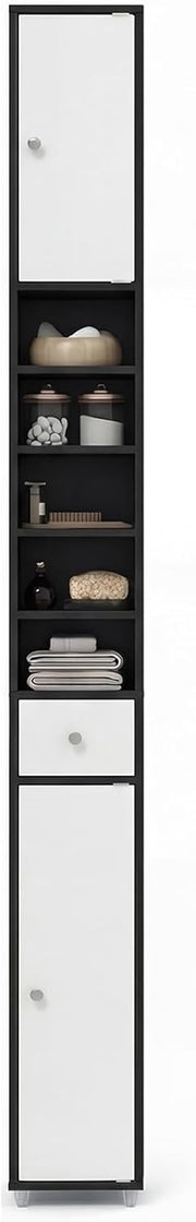 Tall Slim Storage Cabinet Black White Drawer Shelf Unit