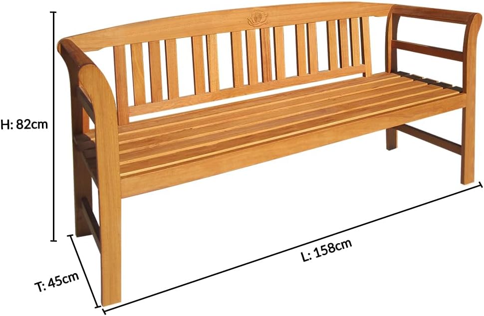 3 Seater Wooden Garden Bench 158cm Eucalyptus Outdoor Patio Seat