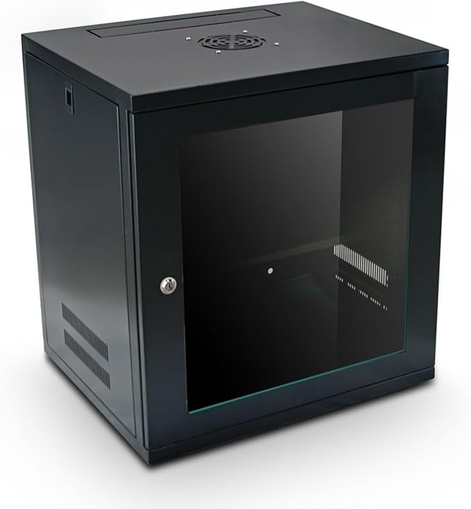 9U Wall Mounted Server Rack Cabinet 450mm Deep Glass Door Black