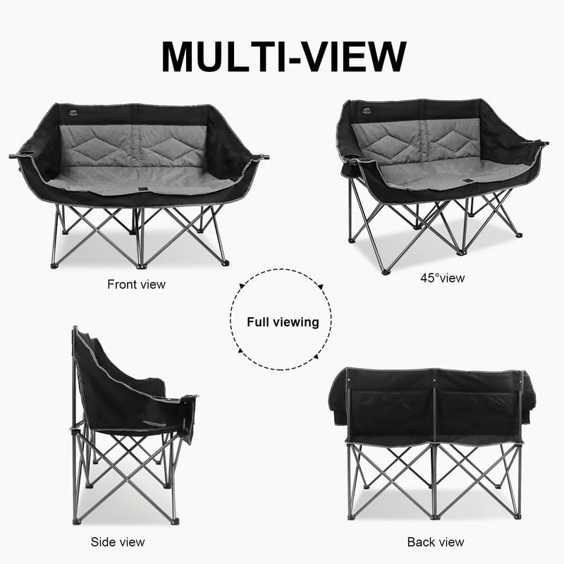 Double Folding Loveseat Camping Chair for 2 Black