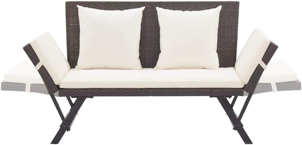 2 in 1 Rattan Garden Bench Convertible Day Bed w/Cushions