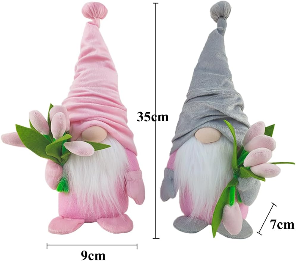 2PCS Mothers Day Gnome Plush Tulip Decor Faceless Doll Gift
