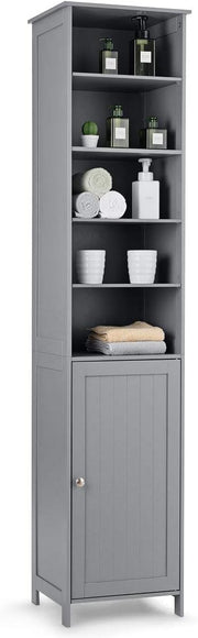 Slim Tall Bathroom Storage Cabinet 5 Shelf Cupboard Grey