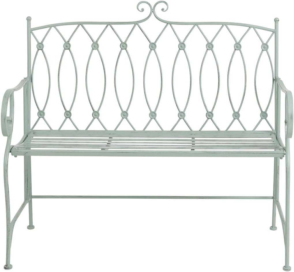 2 Seater Metal Garden Bench Heritage Green Rustic Patio Outdoor Seat