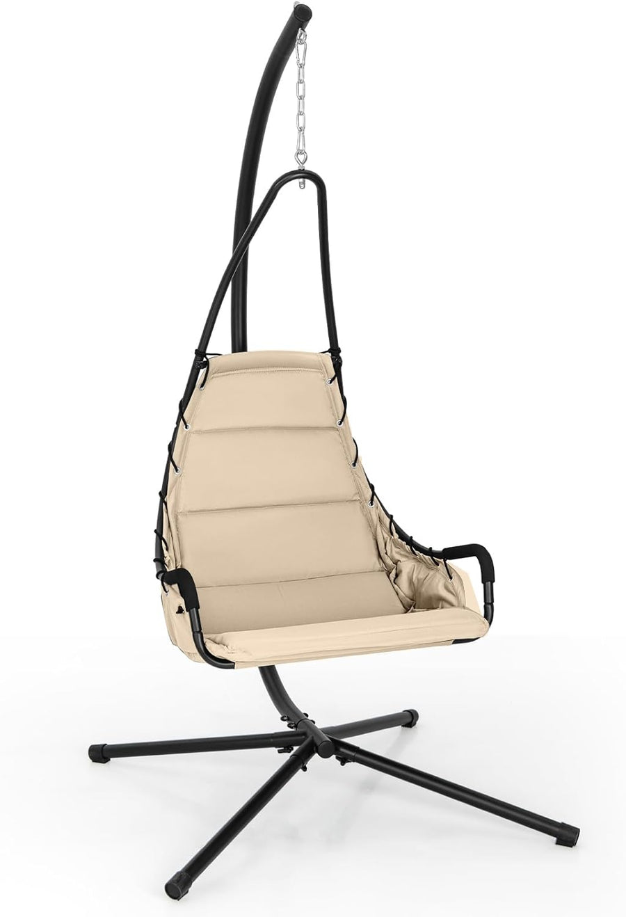 Hammock Swing Chair with Stand Beige Padded Seat Metal