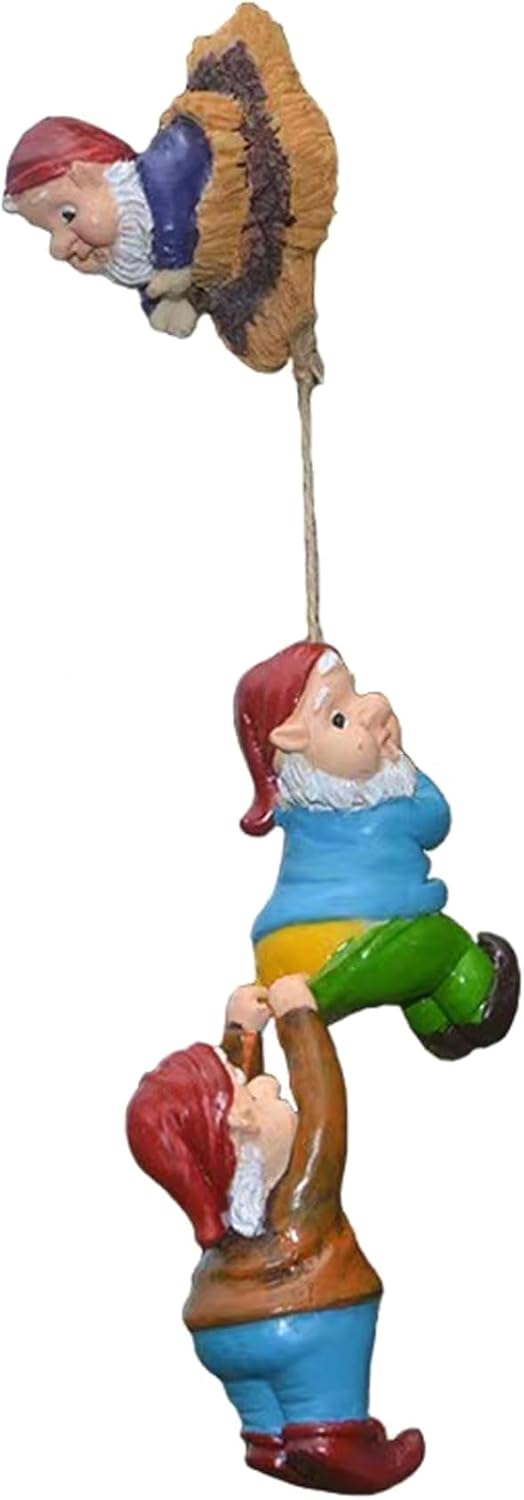 3Pcs Climbing Gnomes Resin Hanging Rope Garden Decor Set