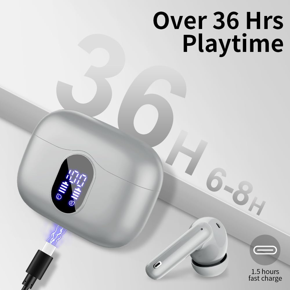 Mini Bluetooth 5.3 Wireless Earbuds ENC Mic Deep Bass 36H LED