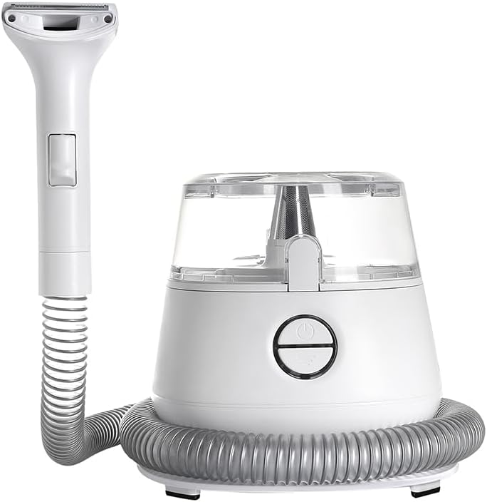 Pet Grooming Vacuum Clipper Kit 5 Brush Heads 1.2L White