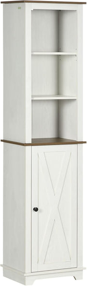 Tall Bathroom Floor Cabinet White Slim Storage Cupboard Shelves